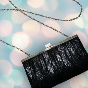 Kate Landry Women’s Black Glitter Chain Clutch Purse Handbag